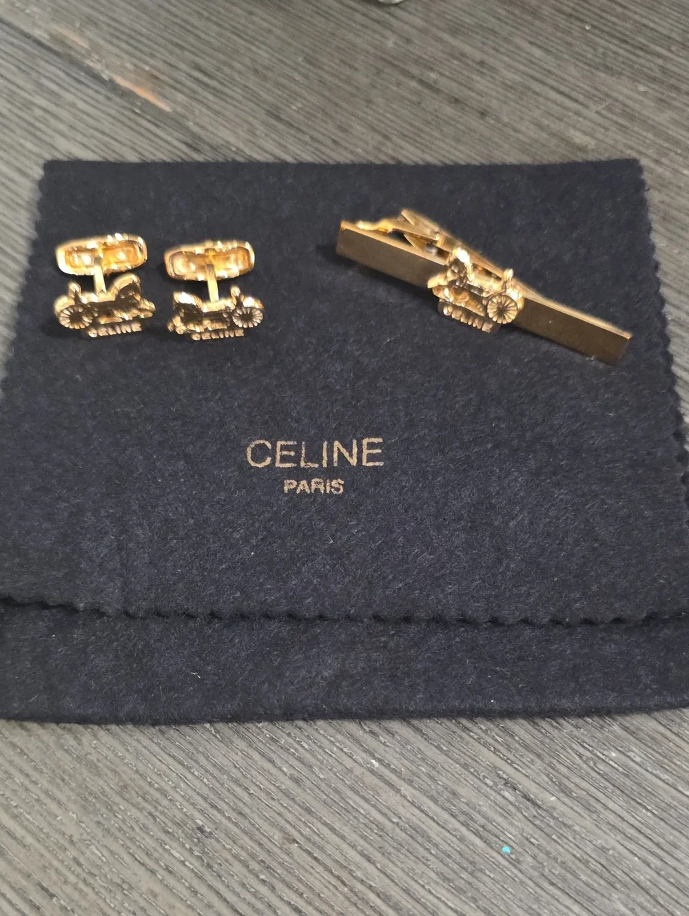 Authentic Vintage Celine Cufflinks And Tie Clip